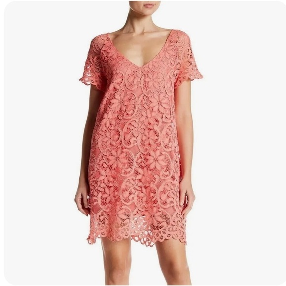 BB Dakota Coral Peach Lace Rene Shift Dress - Picture 2 of 16